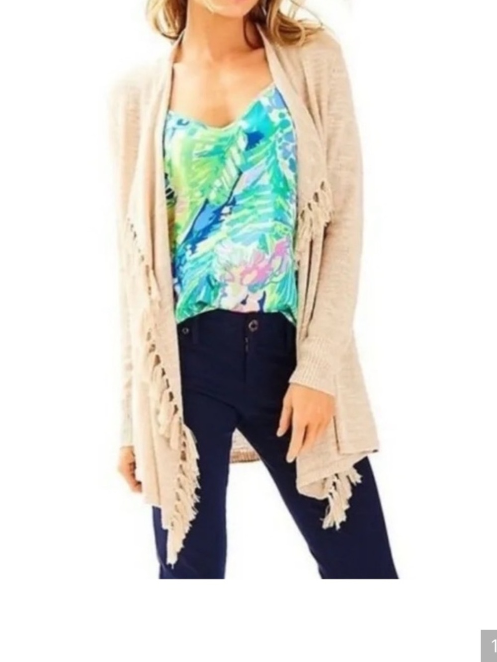 NEW Lilly Pulitzer Lucita Camel Gold
Tassel Cardigan Open-Front Size Large